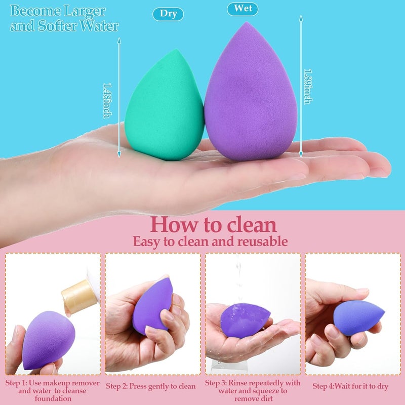 AuraRay 14 Pcs Makeup Sponge Beauty Sponges Blender with 4 Pcs Powder Puff and 4 Pcs Mini Make up Sponges for Liquid,Foundation,Powder,Concealer,Cream - Image 3